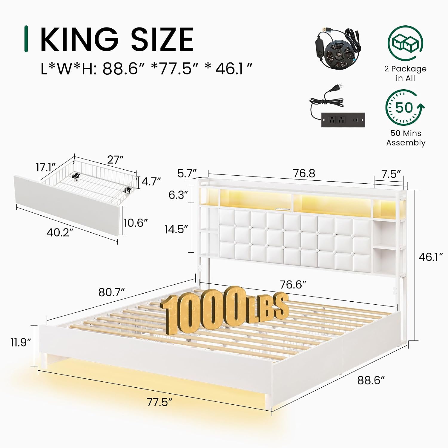 King Size Bed Frame With Storage Drawers - Rangka Tempat Tidur Kayu Ukuran King