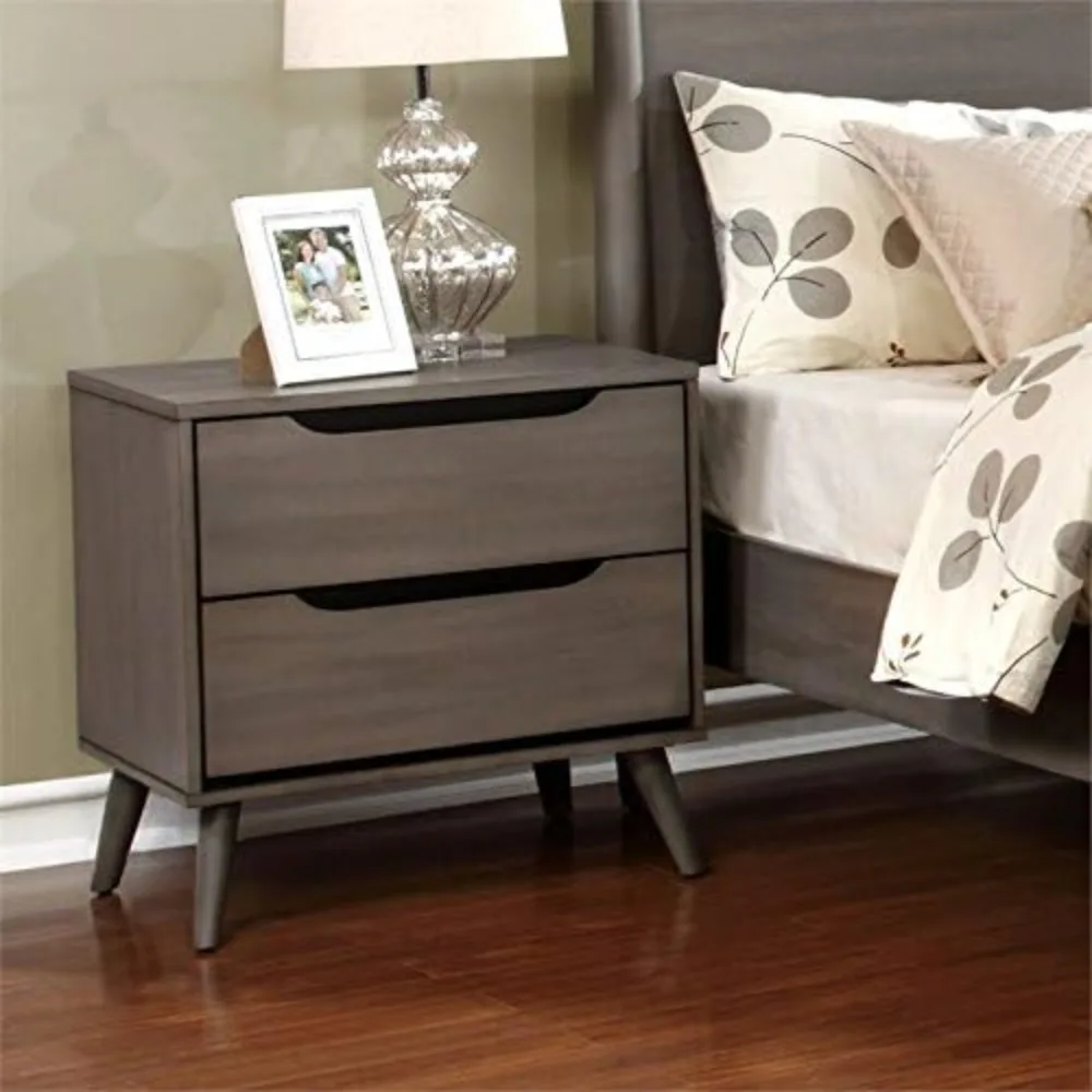 Solid Wood Nightstand 2 Drawers - Nakas kayu solid/veneer kayu/MDF bergaya pertengahan
