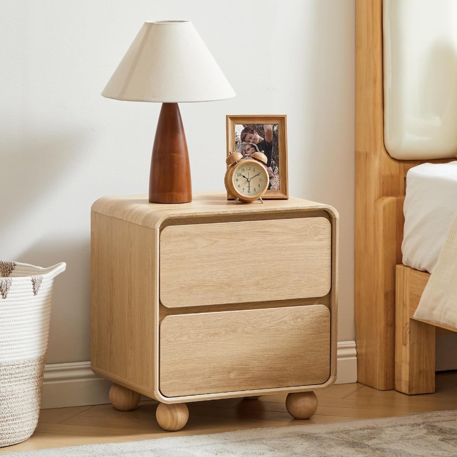 Solid Wood Nightstand 2 Drawers - Meja Samping Kecil dengan 2 Laci