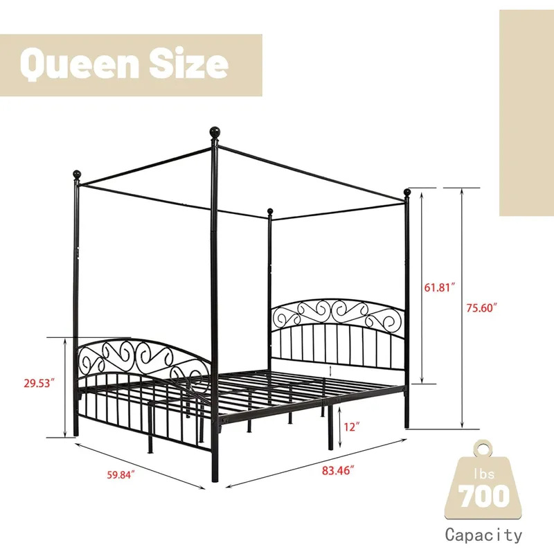 Rangka Tempat Tidur dengan Kan - Canopy Bed Frame Metal Queen ulasan dan harga