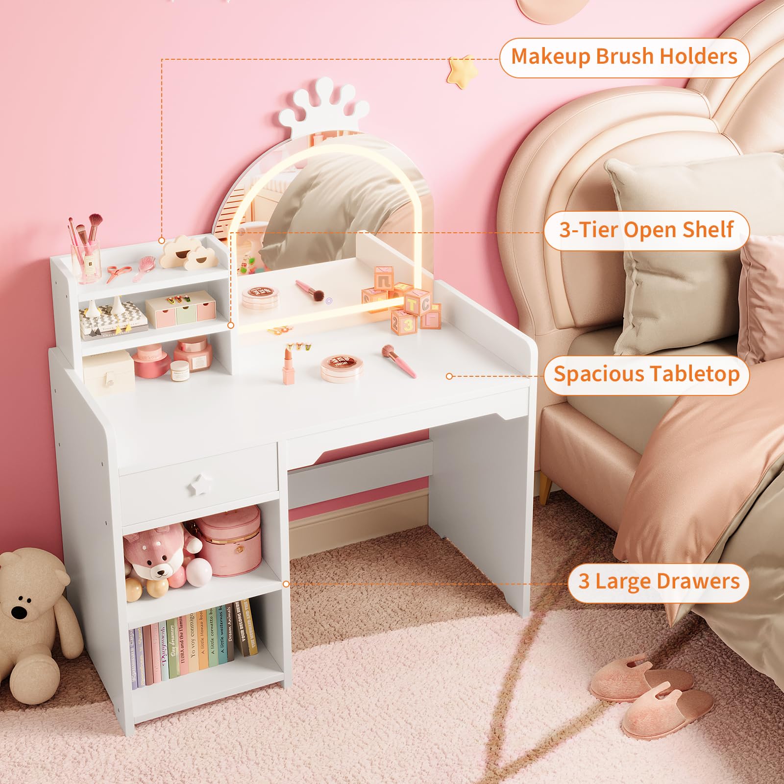 Set Meja Rias & Kursi Anak - C - Dressing Table Vanity With Lighted Mirror ulasan dan harga