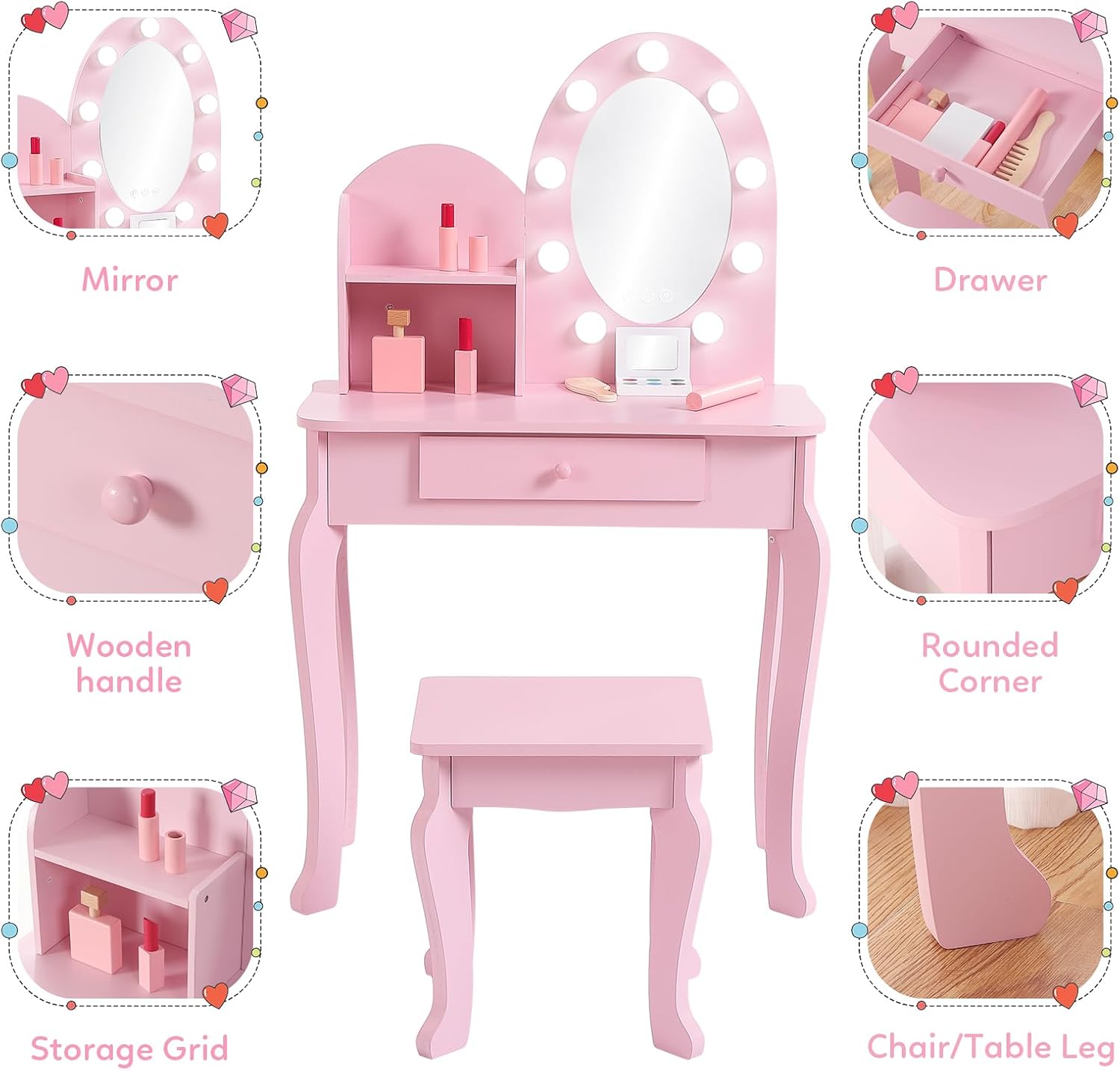 Set Meja Rias Anak-anak Bergay - Dressing Table Vanity With Lighted Mirror ulasan dan harga
