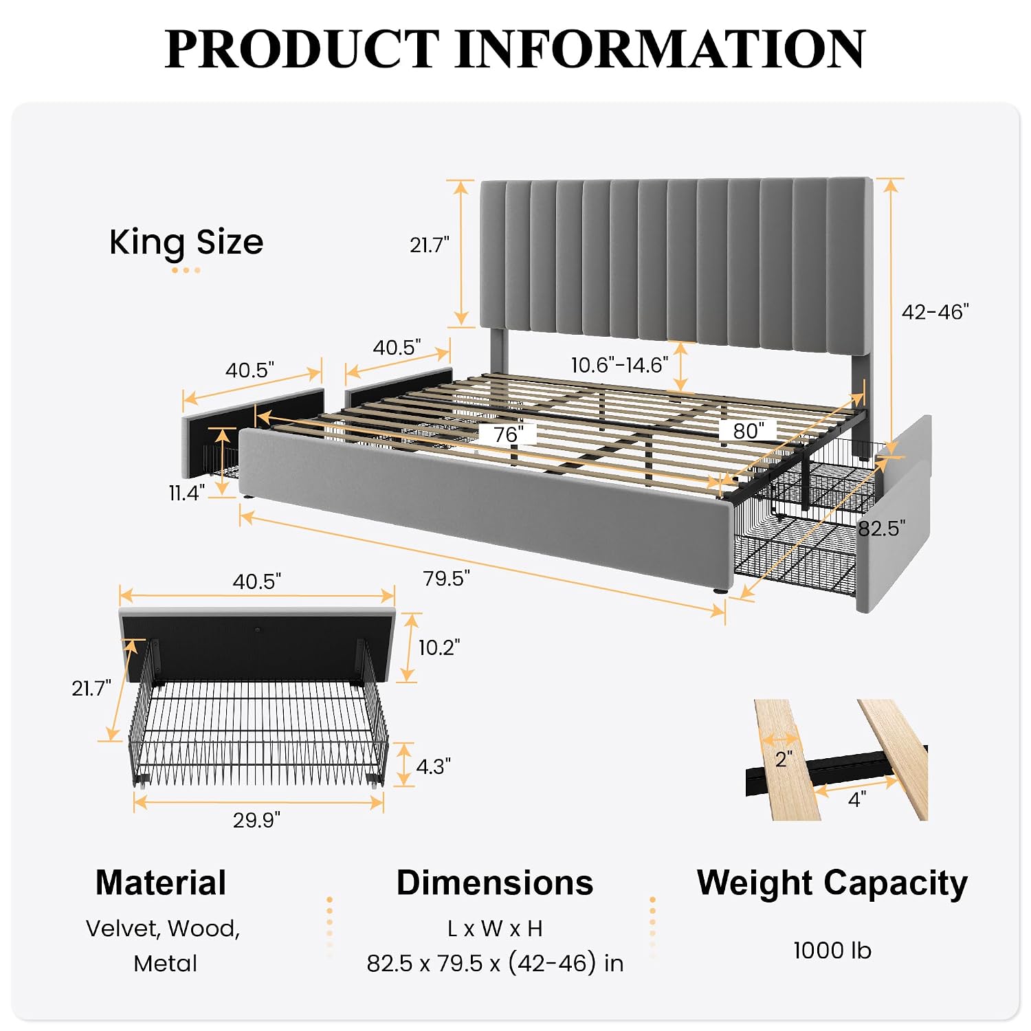 Rangka Tempat Tidur Platform U - King Size Bed Frame With Storage Drawers ulasan dan harga