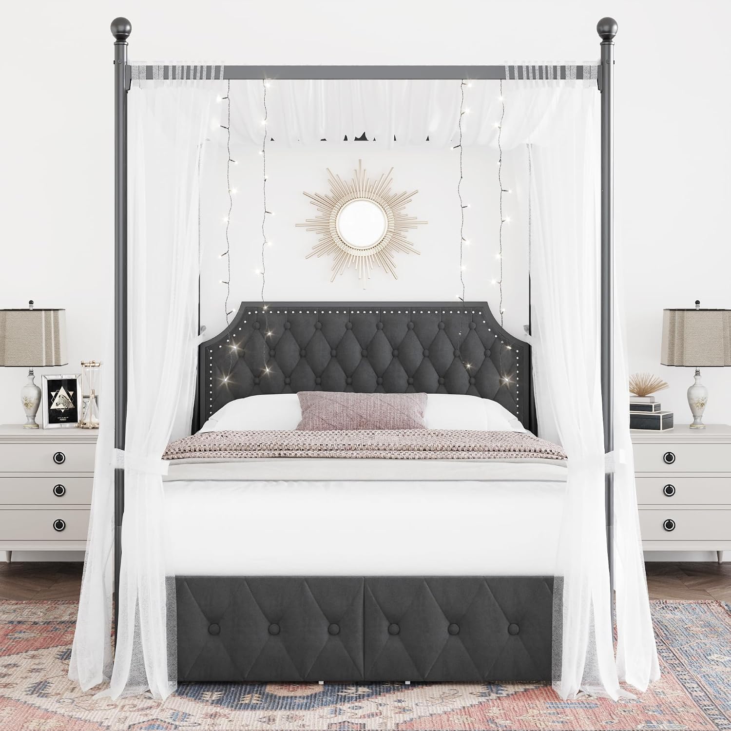 Rangka Tempat Tidur Model Kano - Canopy Bed Frame Metal Queen ulasan dan harga