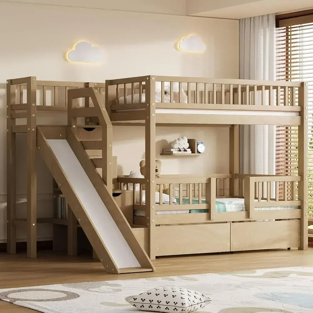 Tempat Tidur Susun Kayu Model  - Bunk Bed With Stairs And Slide ulasan dan harga