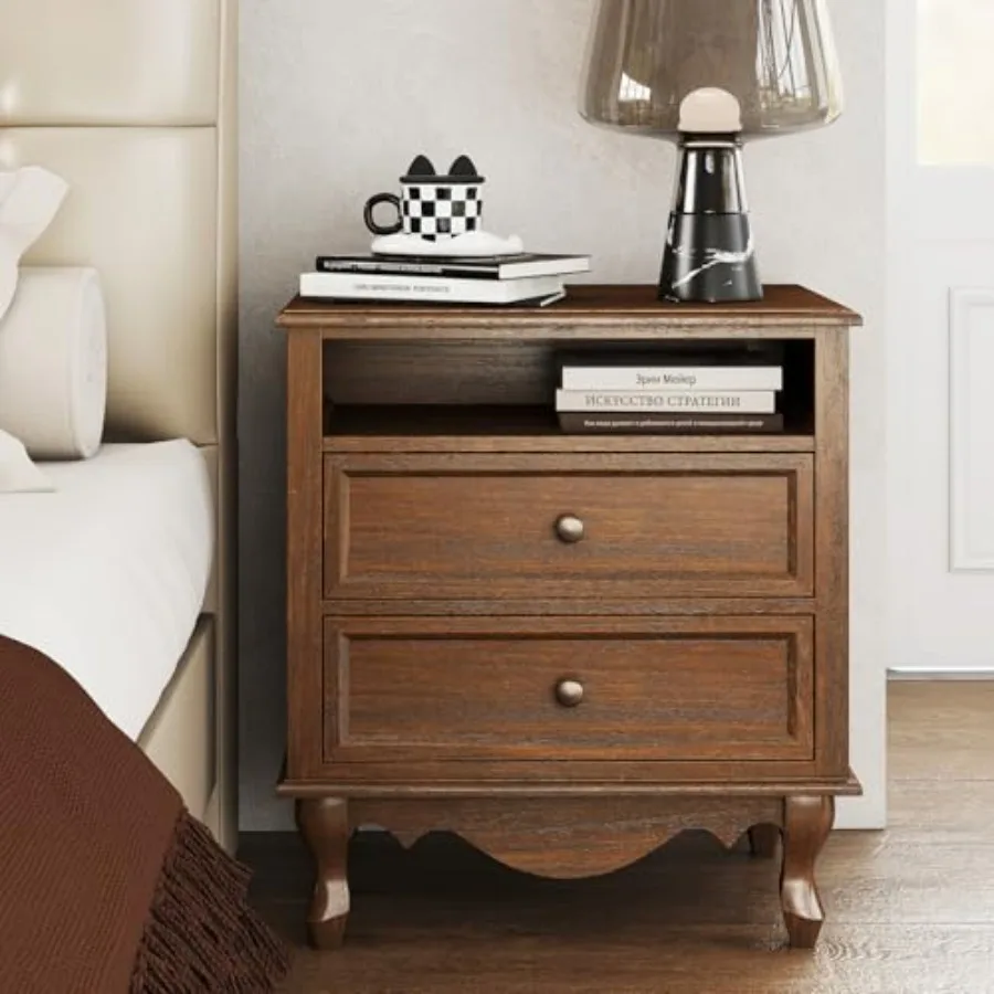 Meja Samping Tempat Tidur dari - Solid Wood Nightstand 2 Drawers ulasan dan harga