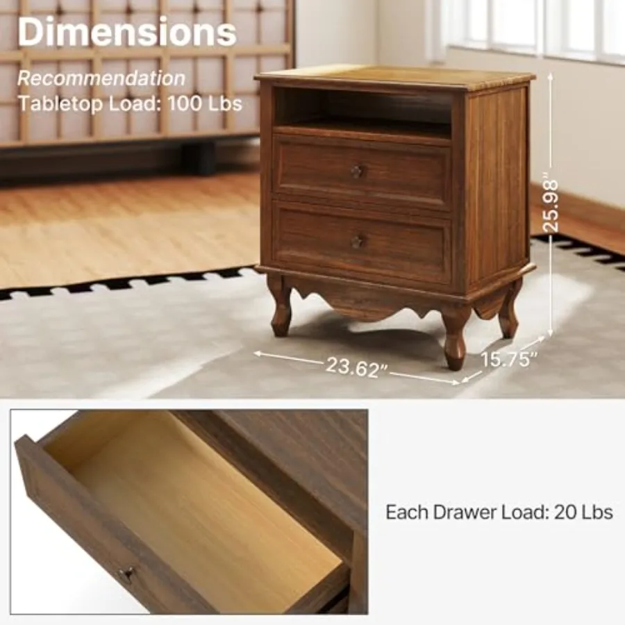 Meja Samping Tempat Tidur dari - Solid Wood Nightstand 2 Drawers ulasan dan harga