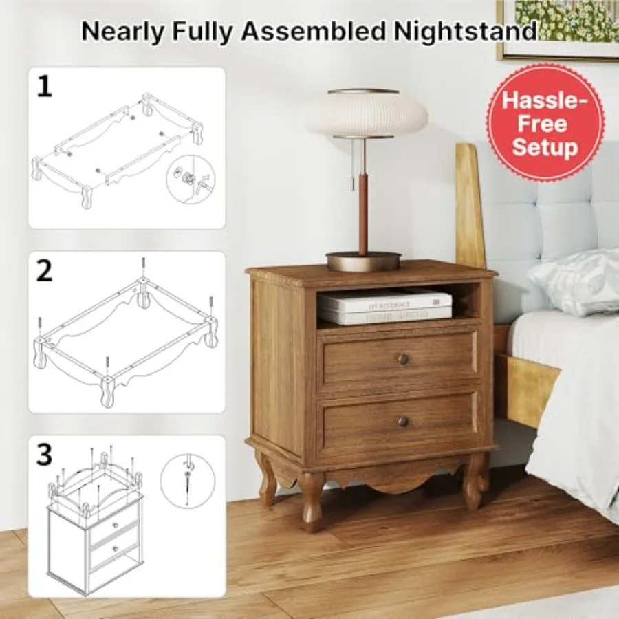 Meja Samping Tempat Tidur dari - Solid Wood Nightstand 2 Drawers ulasan dan harga
