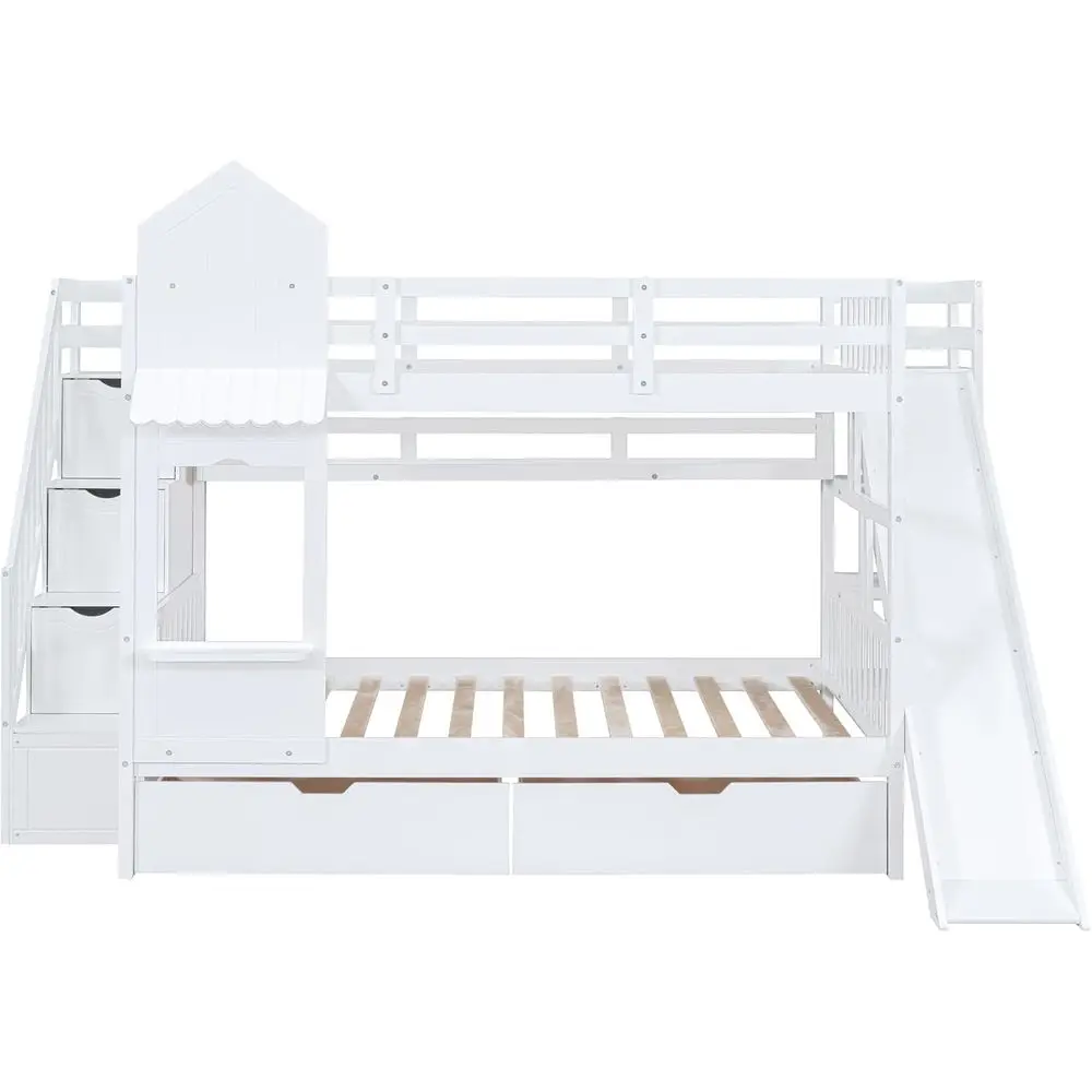 Tempat Tidur Tingkat Twin Over - Bunk Bed With Stairs And Slide ulasan dan harga