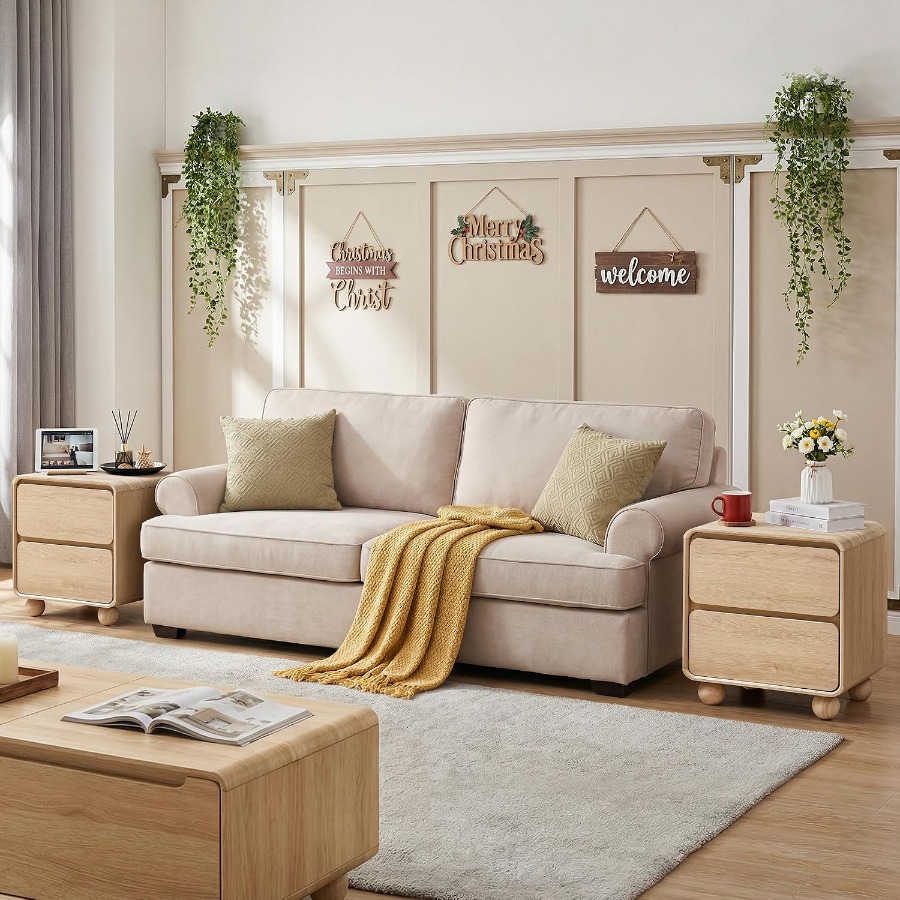 Meja Samping Kecil dengan 2 La - Solid Wood Nightstand 2 Drawers ulasan dan harga